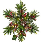Holiday Living 32-in Pre-Lit Outdoor Battery-Operated Green Star Shape Artificial Christmas Wreath
