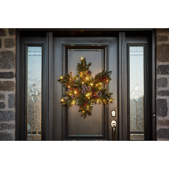 Couronne De Noël Lumineuse Gnome LED - 52x37 Cm, Piles AAA, Pour Porte, Intérieur/extérieur, Décoration