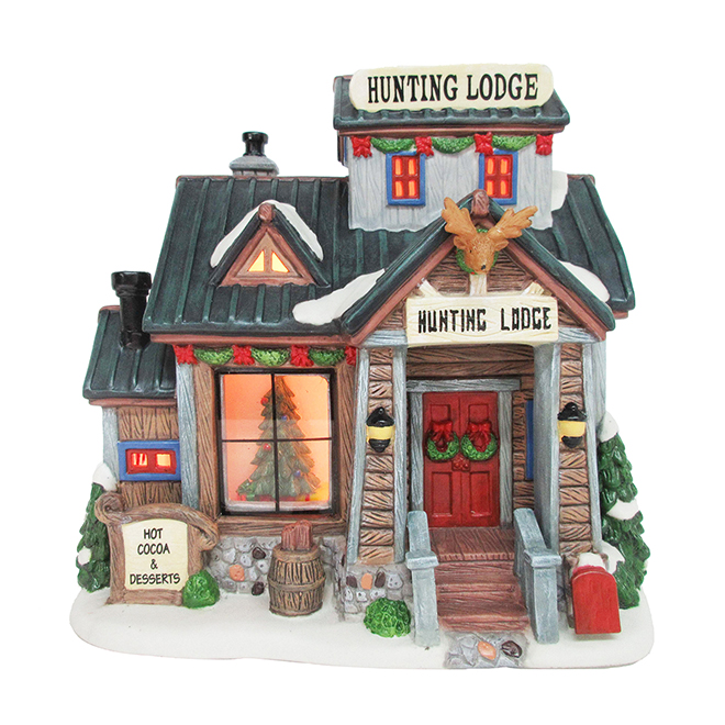 CAROLE TOWNE Lighted Hunting Lodge for Christmas Village 8,1" x 6