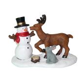 Snowman with Deer for Christmas Village - Polyresin