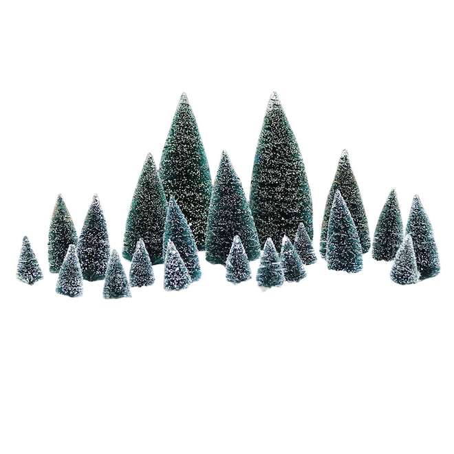 Arbres pour village de Noël, tailles assorties, vert, 21/pqt