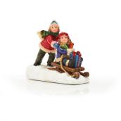 Figurine de village, enfants en traîneau, polyrésine, 2,2"