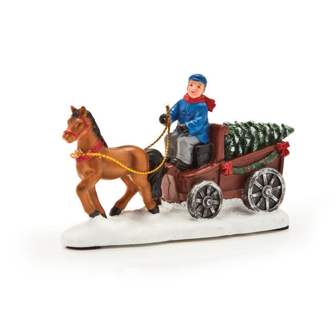 HOLIDAY LIVING Village Figurine Wagon with Tree 2.8" Multiple