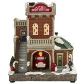 LED Fire Station - Polyresin - 8.2-in x 5.8-in x 9.4-in - Multi