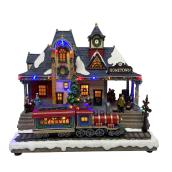 Carole Towne LED Musical Train Station Christmas Village Scene 13-in x 8.5-in x 11.81-in