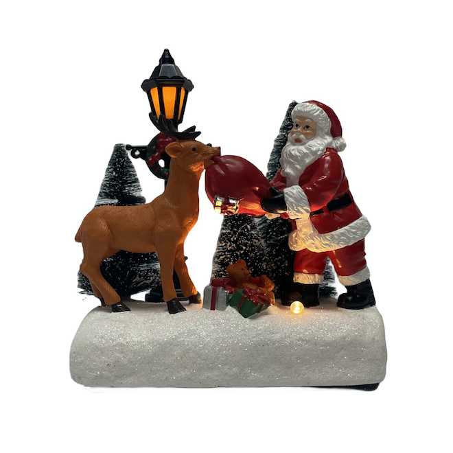 Père Noël et renne illuminé Celebrations by L&CO 4,9 x 3,1 x 5,7 po