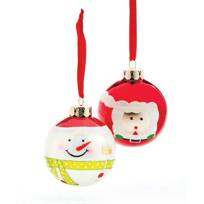 Decoupage Santa Claus Snowman Shatter Proof Christmas Ornament