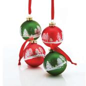 Ornements pour sapin, 2,6" x 3,2", verre, rouge/vert, pqt de 4