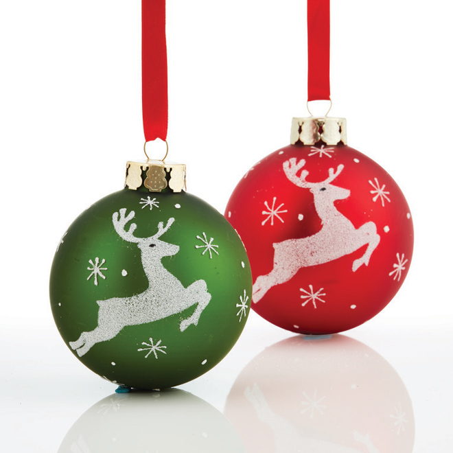 HOLIDAY LIVING Boules de Noël avec rennes, 3,1, verre, rouge/vert