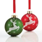 Boules de Noël avec rennes, 3,1", verre, rouge/vert, pqt de 2