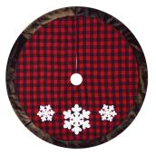 Plaid Tree Skirt with Snowflakes - 48" - Acrylic - Red