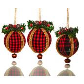 Boules de Noël, motif carreaux, 8 cm, 3/pqt