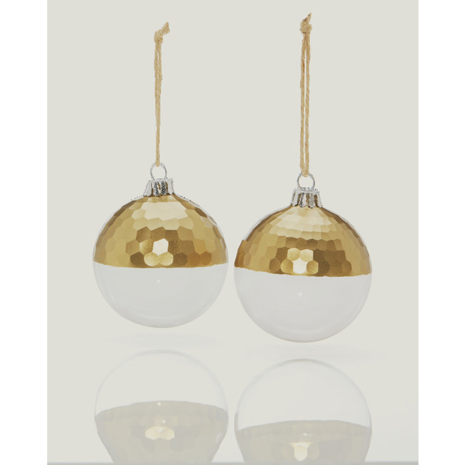 Holiday Living Etched Ornaments - 8 cm - Glass - Clear and Gold - 2-Pack