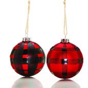 Boules de Noël, motif à carreaux, 10 cm, verre, 2/pqt