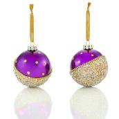 Holiday Living Lush Festivities Violet and Gold Glass Christmas Balls - 2-Pack