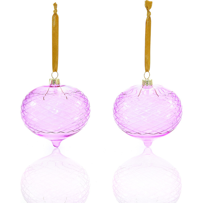 Holiday Living 2-Pack Purple Etched Glass Onion Ornament Set