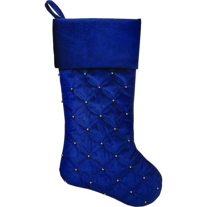 Holiday Living 21-in Blue and Gold Velvet Christmas Stocking