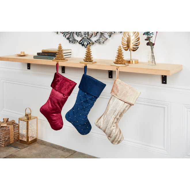 Holiday Living 21-in Blue and Gold Velvet Christmas Stocking