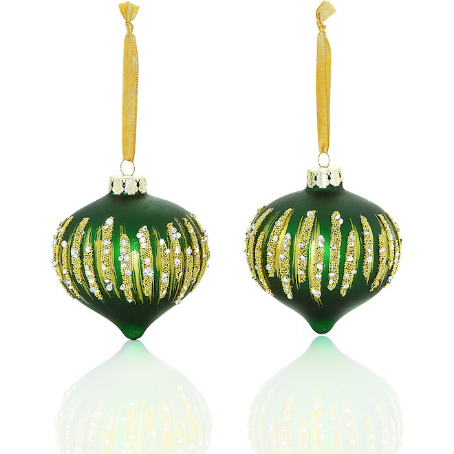 Holiday Living 2Pack Green and Gold Glass Onion Ornament Set GS