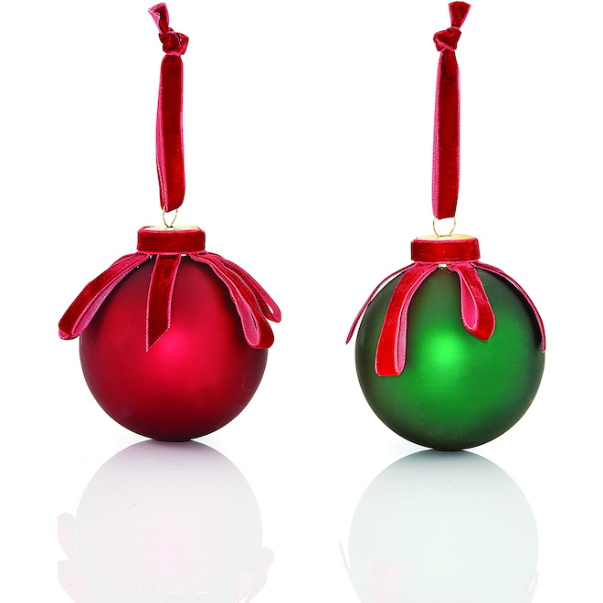 Holiday Living 4Pack Green and Red Glass Ball Ornament Set with Bow GB