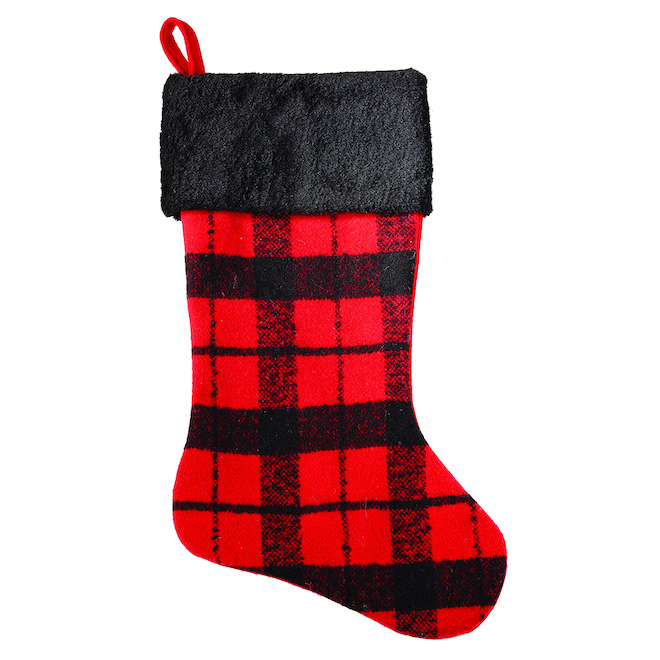 Holiday Living 21-in Red and Black Plaid Christmas Stocking PS-94636 | RONA