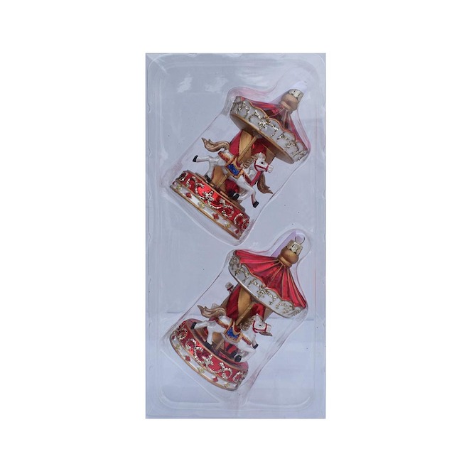 Holiday Living Set of 2 Christmas ornements Carousel Gold and Red