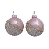 Holiday Living Set of 2 Christmas Balls Ornement Pink and Gold