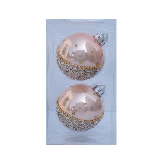 Holiday Living Set of 2 Christmas Balls Ornement Pink and Gold
