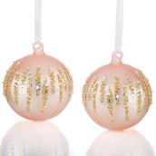 Holiday Living Set of 2 Pink and Gold Glass Christmas Ball Ornament