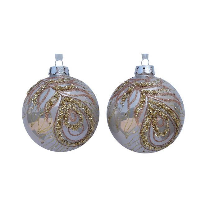 Holiday Living Set of 2 Christmas Balls Glitter Pink and Gold