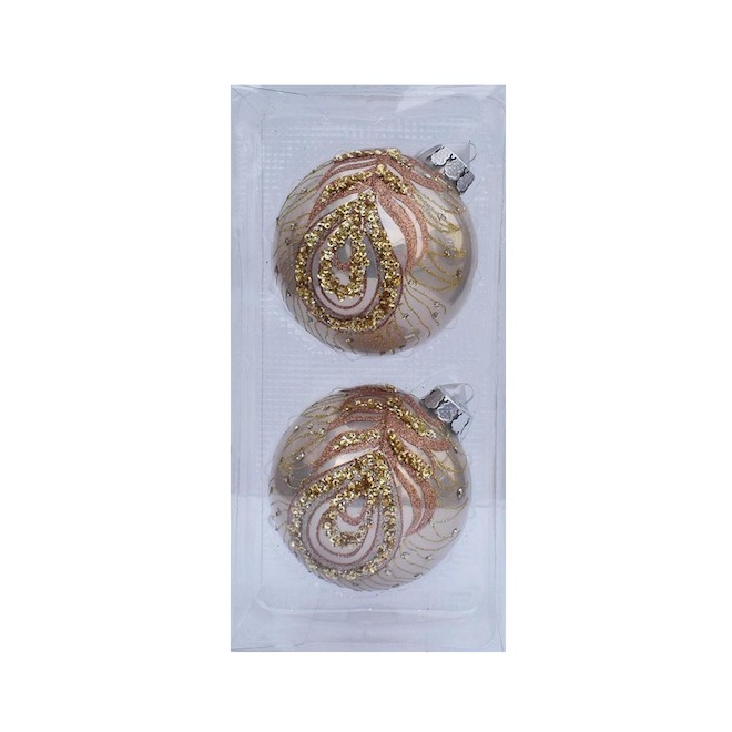 Holiday Living Set of 2 Christmas Balls Glitter Pink and Gold