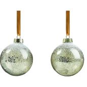 Holiday Living 90-mm White/Green Glass Christmas Ball Ornaments - 2/Pk