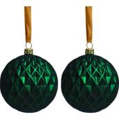 Holiday Living Nordic Trail 90-mm Green Diamond Pattern Glass Christmas Ball Ornaments - 2-Pk