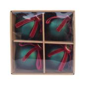 Celebrations by L&CO Family Gathering Set of Green Christmas Ball Ornaments with Red Bow - Pack of 4