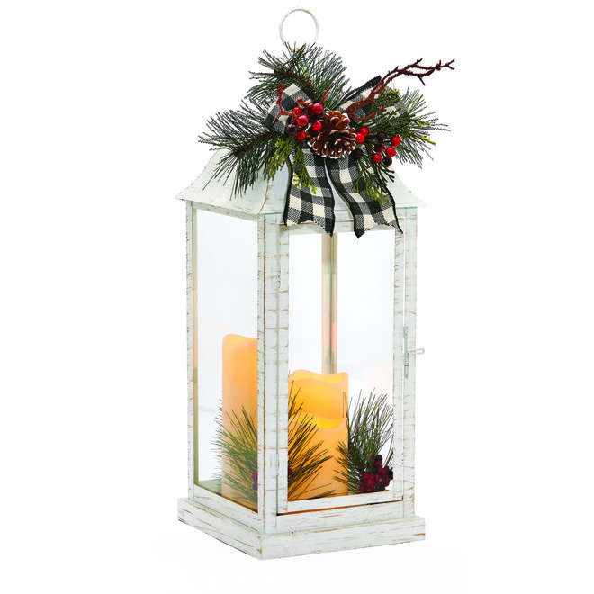 Holiday Living Lantern With Candles - Metal - 22.75-in - White