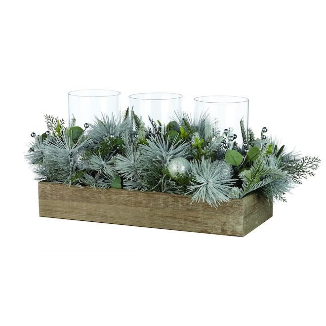 Centre de table floral de Noël avec porte bougie, Holiday Living, 25 po,  vert C63965