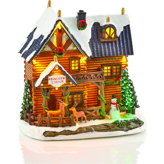Holiday Living Carole Towne Lighted Musical Lodge with Reindeer - Multicolour