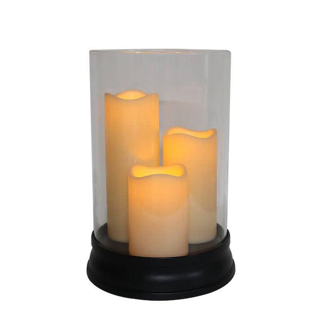 Landon & Co. Hurricane Glass with 3 LED Candles - Black