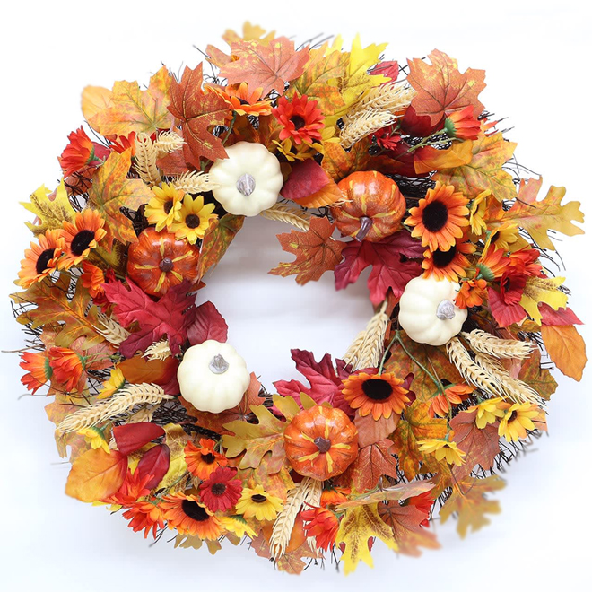Célébrations BY Landon & Co. Orange and Beige 22-in H Leaf Wreath Fall Decoration