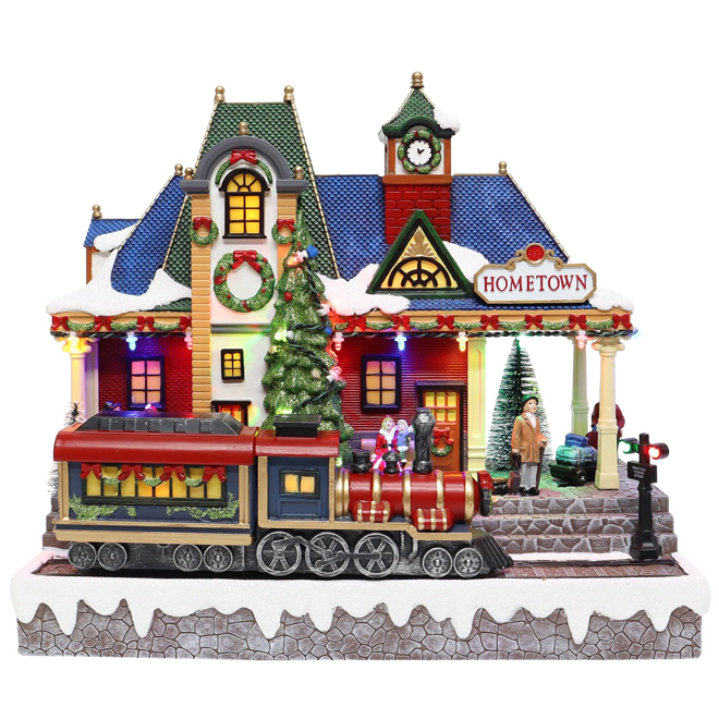 Celebrations BY Landon & Co. Christmas Train Station Illuminated and Musical - 11.4 x 12.8-in