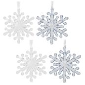 Snowflake Tree Ornaments- 4.75" - Plastic- Clear/Blue - 4-Pack
