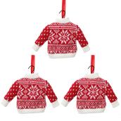 Ornements chandails de Noël, tissu, blanc/rouge, paquet de 3