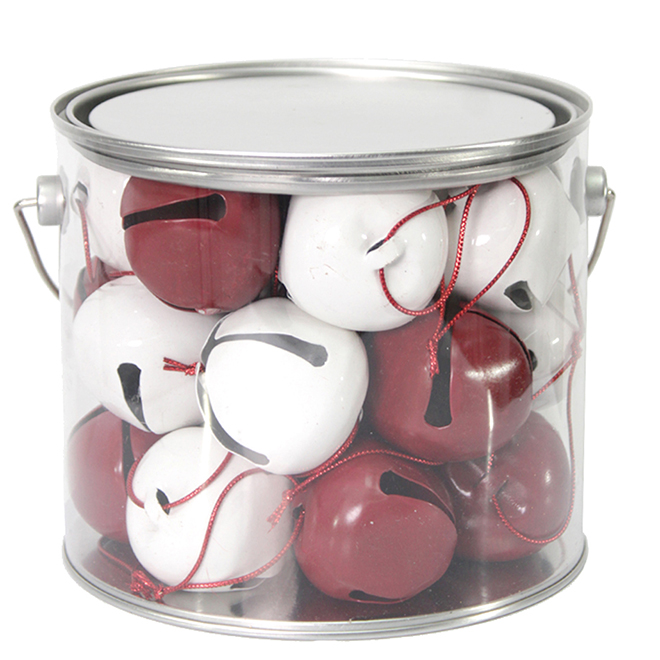Set of 24 Bell Ornaments - Metal - Red/White