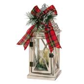 Lanterne pour table avec chandelle, DEL, 18 po, bois/plastique, blanc/rouge