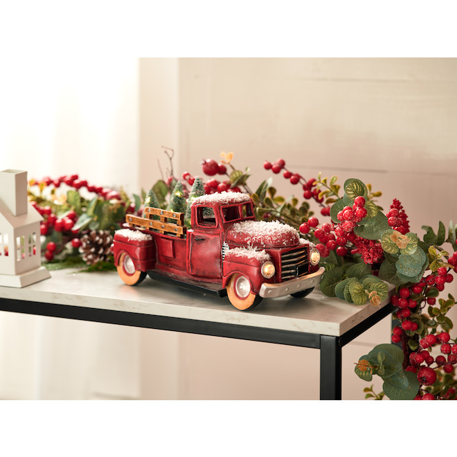 Camion rétro Holiday Living avec sapins, DEL, 11,5 po x 5 po, rouge