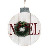 Décoration murale Holiday Living, ornement, 14,5 po, bois/métal, blanc/rouge