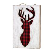 Holiday Living Wall Decoration - Stag Head - Plaid - 16-in x 12-in - MDF/Fabric - Red/Black