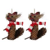 Holiday Living Fox Ornaments - Pinecones - 3-in - Brown/Red - Set of 2