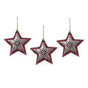 Holiday Living Star Ornaments - 5-in - MDF/Metal/Fabric - Red/Black - Set of 3
