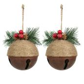 Holiday Living Christmas Tree Ornaments - Jingle Bells - 4.25-in - Metal/Jute - Brown - Set of 2